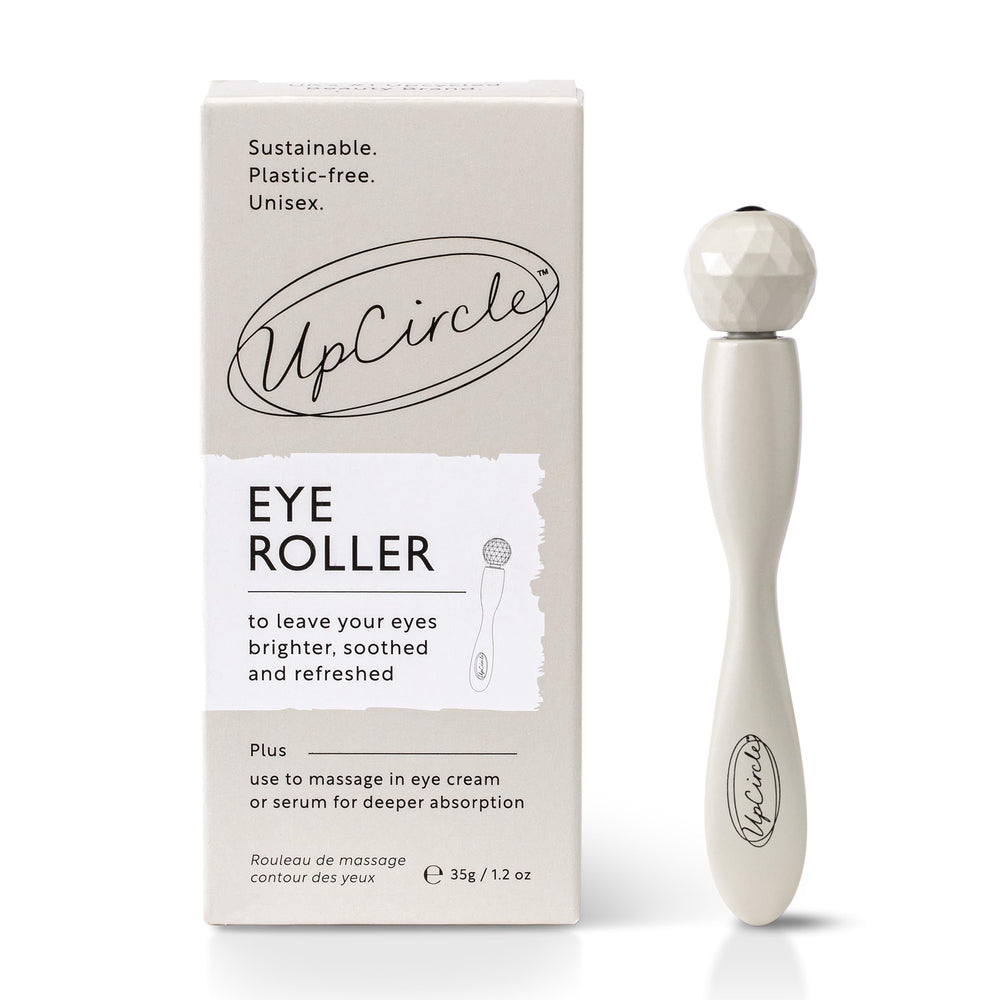 UpCircle eye roller front view showing sleek plastic-free design and sustainable benefit