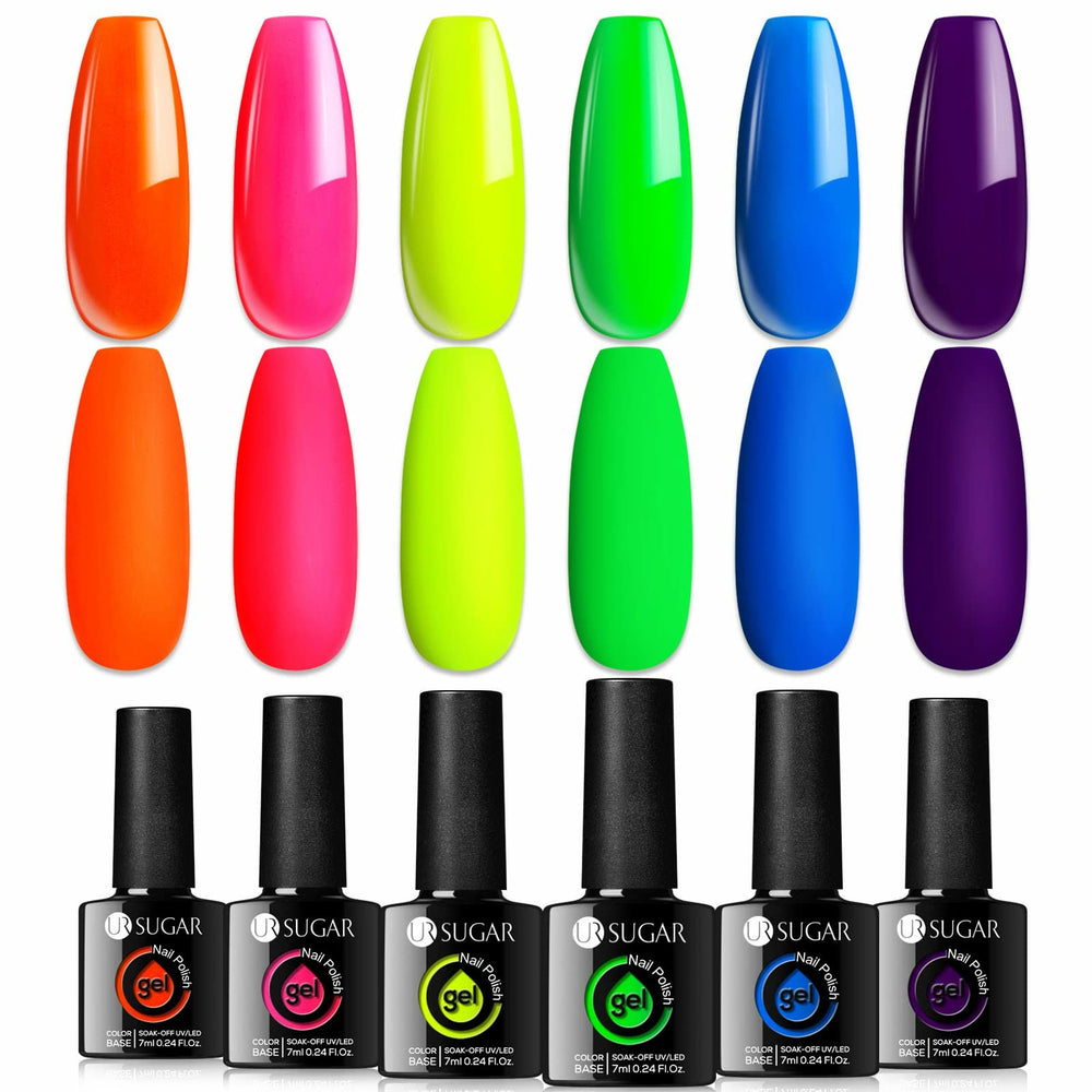 UR SUGAR neon set box front showing six fluorescent bottles and gift packaging benefit