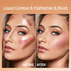 URQT blush being dabbed on cheek for instant healthy color and glow