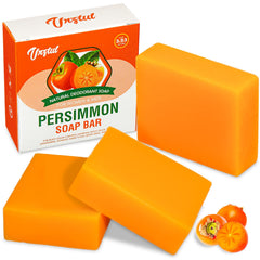 URZTUL front packaging showing three persimmon soap bars and benefits