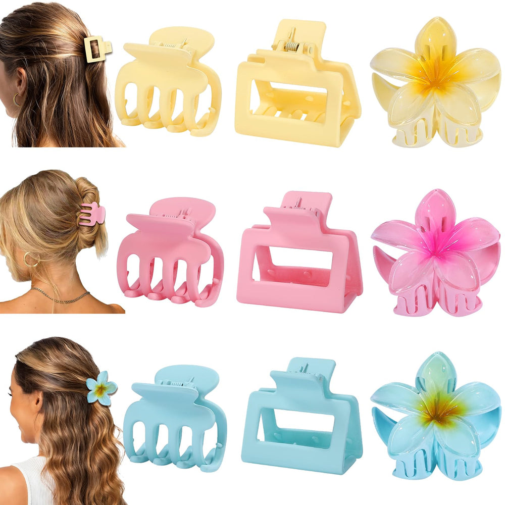 USDNICE front view of nine pastel claw clips highlighting colors and shapes for easy styling