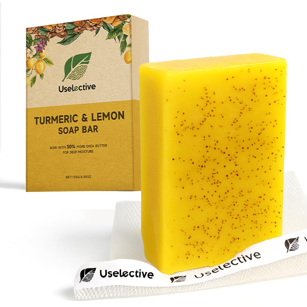 Uselective front packaging showing lemon and turmeric, brightening benefit