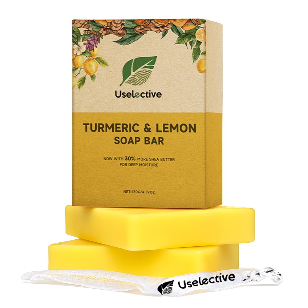 Uselective front pack showing lemon and turmeric benefits and brightening effect