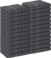 Utopia Towels front pack of 24 grey towels showing quantity and neat stacking benefit