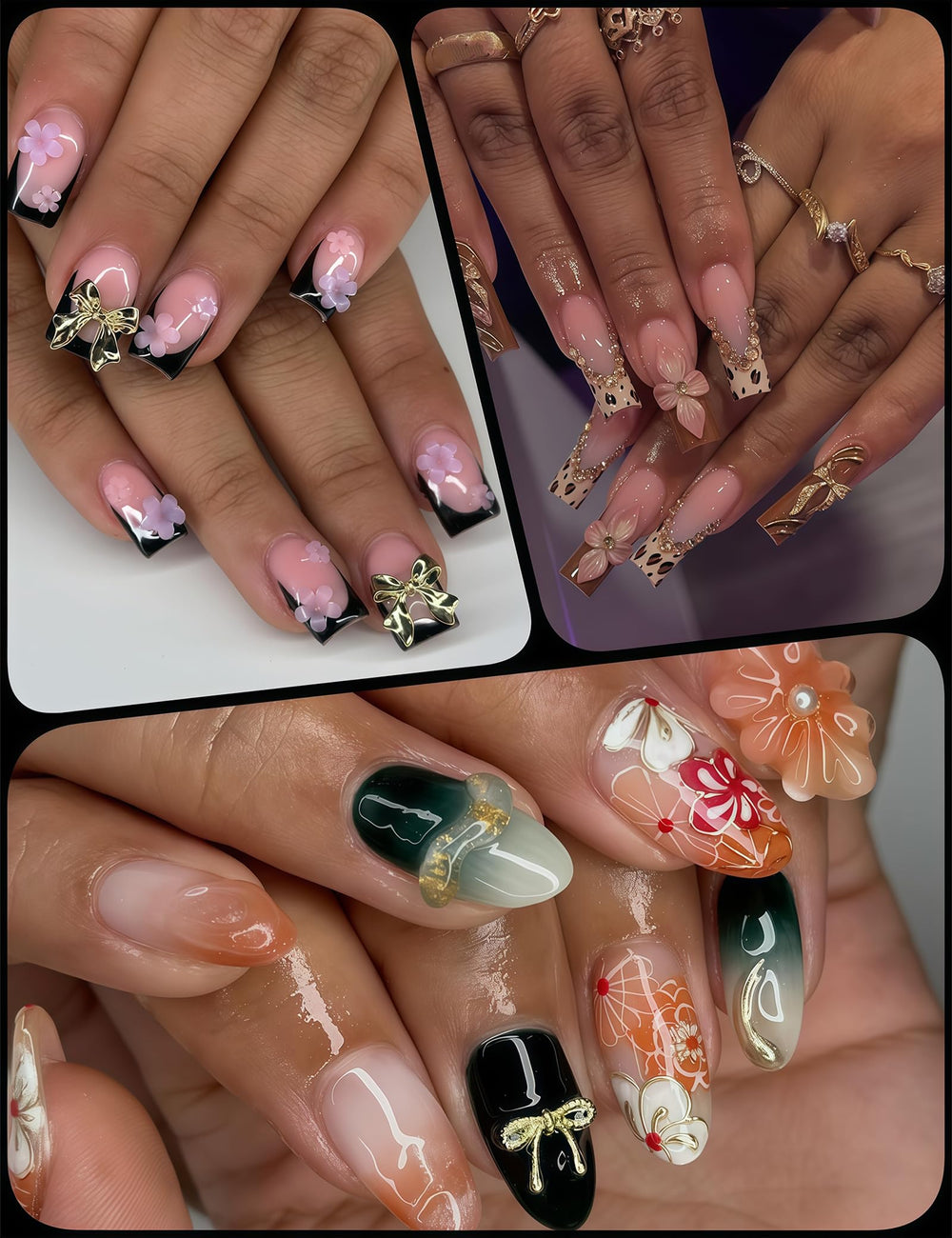 UWETIME bow next to ruler showing sizes and practical selection for different nail shapes