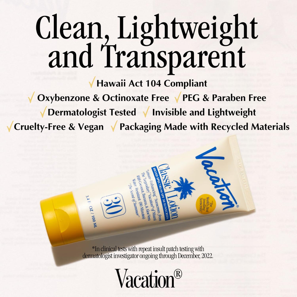 VACATION applying sunscreen on arm showing invisible, non-greasy finish