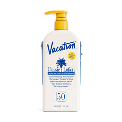 VACATION front bottle showing 20 oz size and pump for easy application benefit