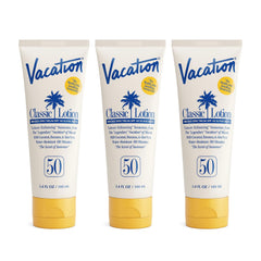 VACATION front packaging showing SPF 50 and travel pack benefit