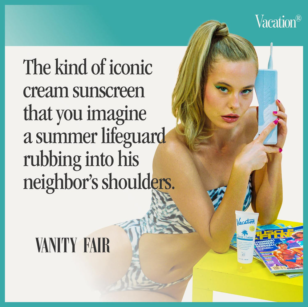VACATION bottle poolside evoking pleasant scent and vacation-ready benefit
