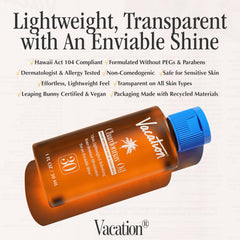 VACATION applying oil to forearm demonstrating invisible finish and hydration