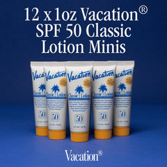 VACATION tube close-up with cap open highlighting convenient travel use