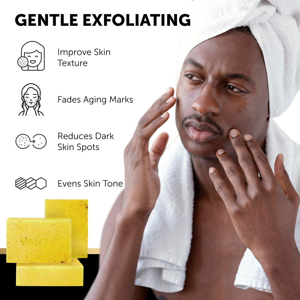 VALITIC soap held in hand to show real-life size and scale benefit