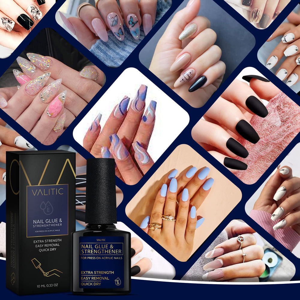 VALITIC nail glue nestled in a manicure kit showing portability and readiness benefit