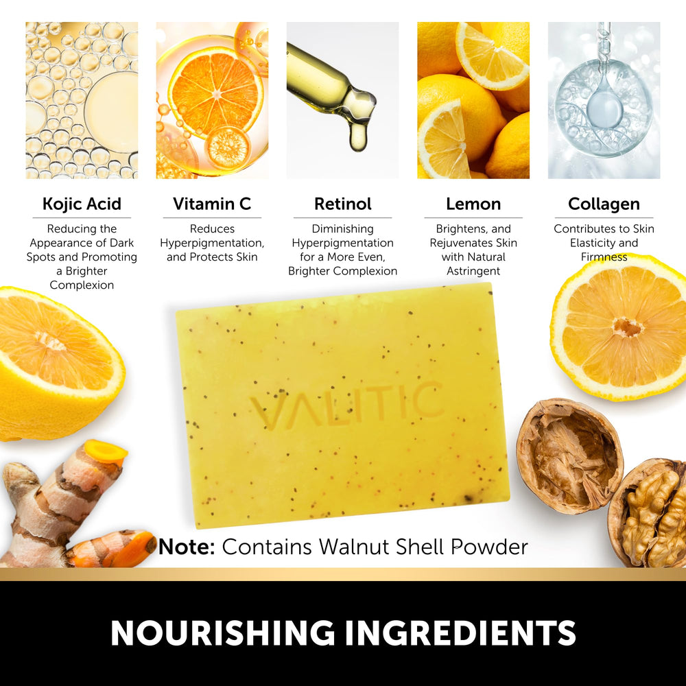 VALITIC ingredient label detail showing kojic acid and vitamin blend benefits