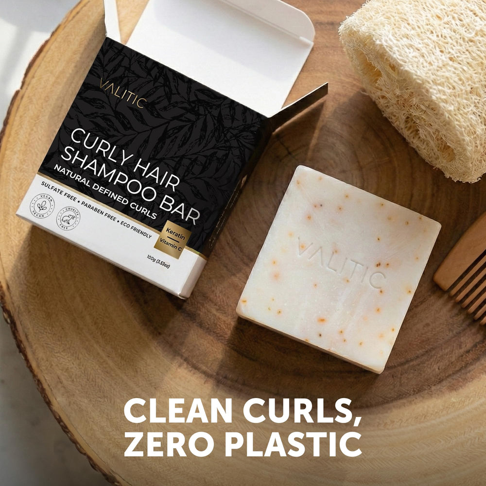 VALITIC shampoo bar size comparison next to coin showing compact, long-lasting benefit