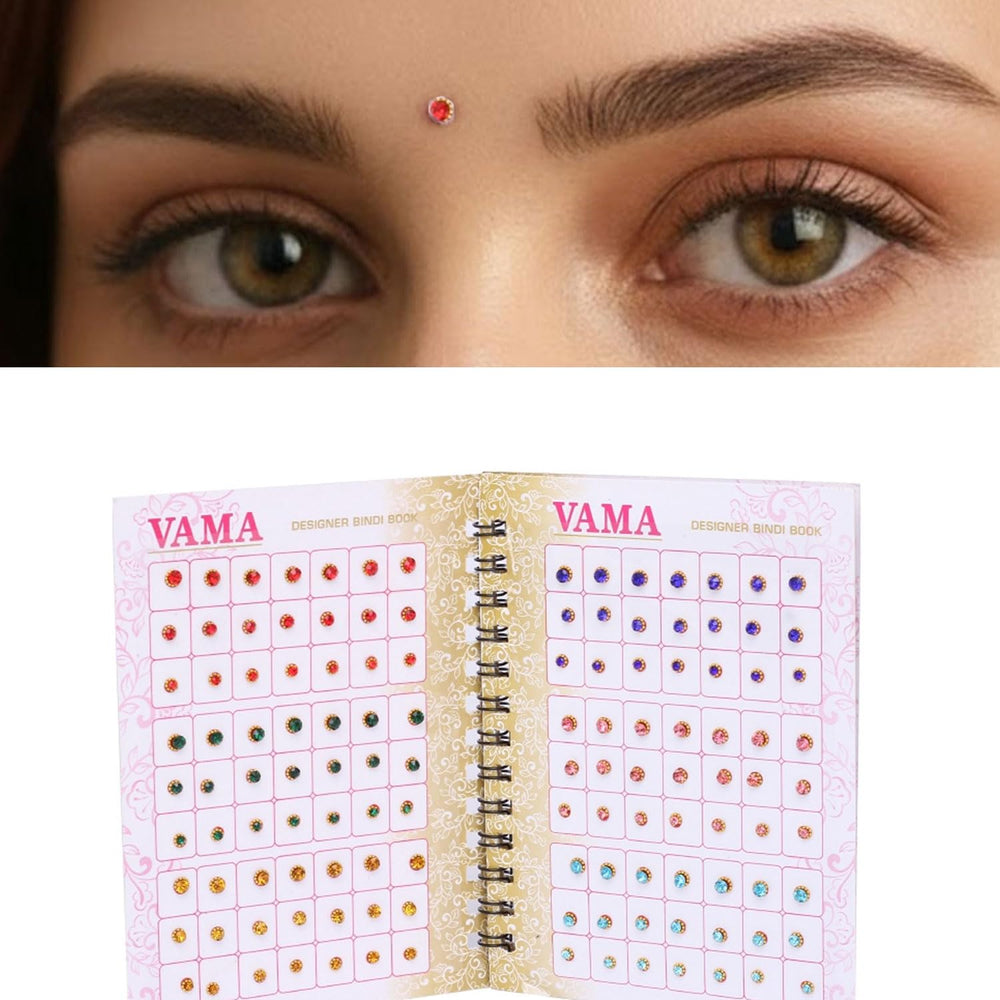 VAMA compact bindi book with travel pouch indicating portability and on-the-go touch-ups