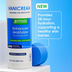 Vanicream 12 oz bottle next to hand for scale and portability benefit