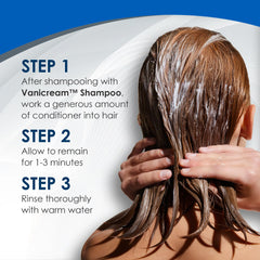 vanicream conditioner applied to hair in shower offering detangling benefit