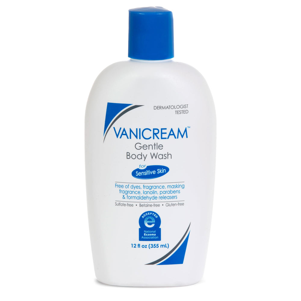 Vanicream front packaging showing bottle and clear label, gentle cleansing benefit