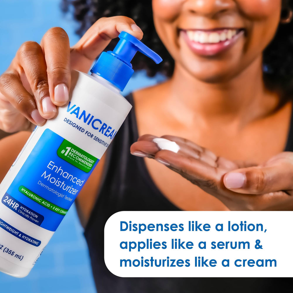 Vanicream lotion texture on hand showing fast-absorbing, non-greasy finish