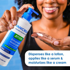 Vanicream lotion texture on hand showing fast-absorbing, non-greasy finish