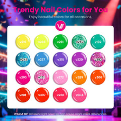 VANREESA colorful swatch fan displaying 19 neon gel shades for inspiration