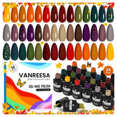 VANREESA front packaging showing 24-piece fall gel polish kit and included bottles