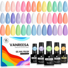 VANREESA front packaging showing full pastel gel polish set and kit benefit
