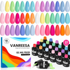 VANREESA front packaging showing full pastel gel polish set and bottles benefit display