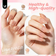 VANREESA milky white swatch on nail wheel showing soft translucent finish benefit