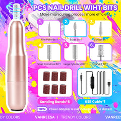 VANREESA nail drill and six bits displayed for precise nail shaping