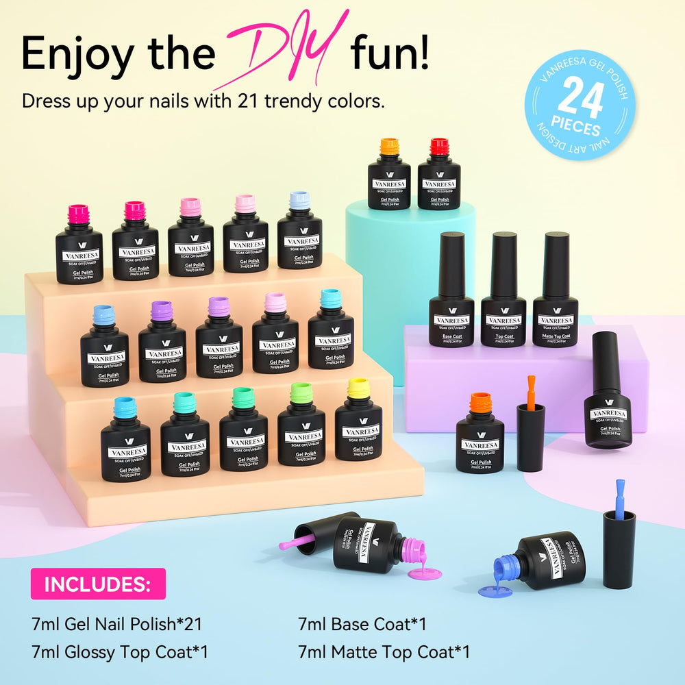 VANREESA open kit display with base and top coats showing complete set benefit