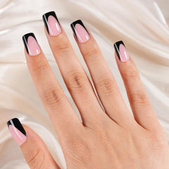 Vansiho application image of press-on nails being glued for quick results