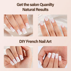 Vansiho hands applying glue and pressing a nail tip for quick at-home application benefit