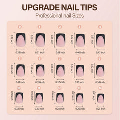 Vansiho size comparison chart displaying 15 sizes for accurate nail fitting