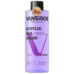 VANSISOS front bottle view showing clear acrylic liquid and professional sizing benefits