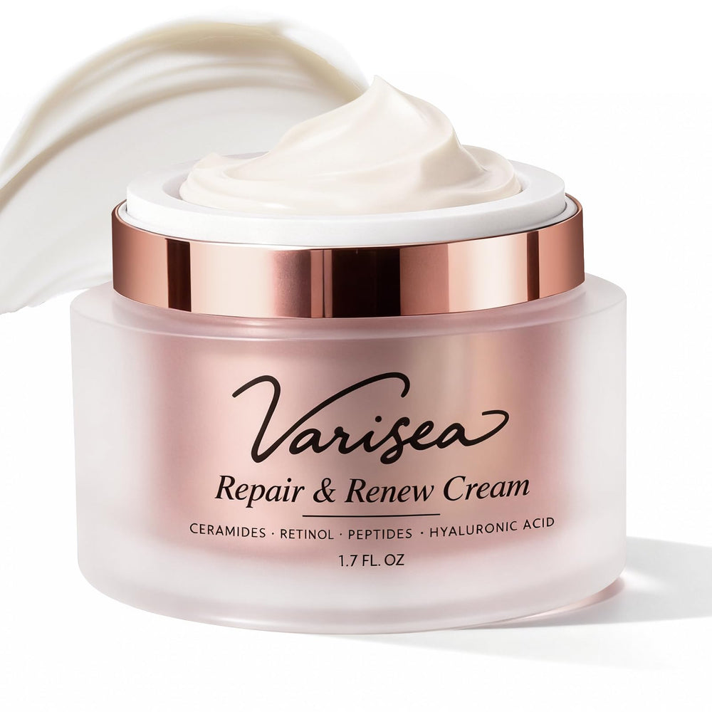 Varisea front jar of face and neck cream showing clean packaging and benefits