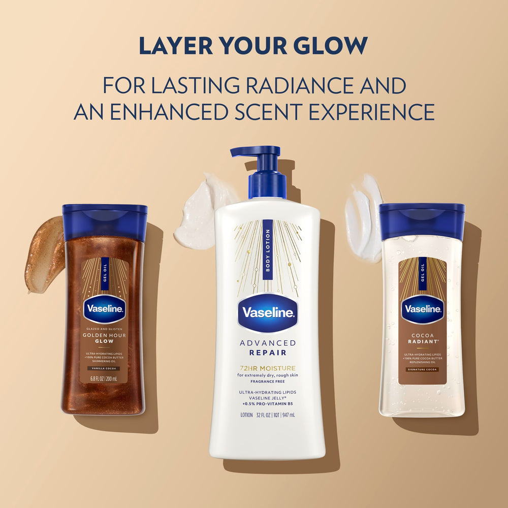 Applying Vaseline lotion to arm to show moisturized smoother skin