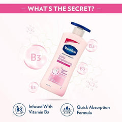 Vaseline lotion applied on arm demonstrating smooth finish and instant hydration