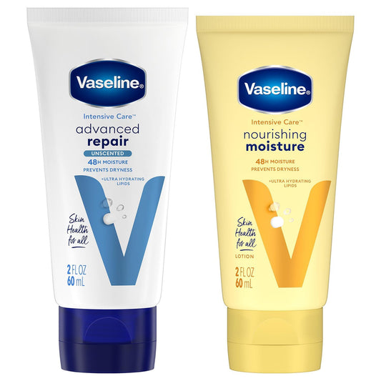 Vaseline bundle front packaging showing four travel-size lotions for easy travel