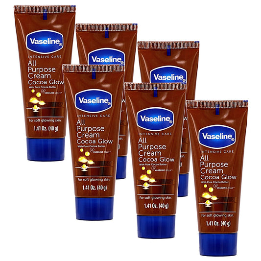Vaseline front packaging showing six tubes and benefits