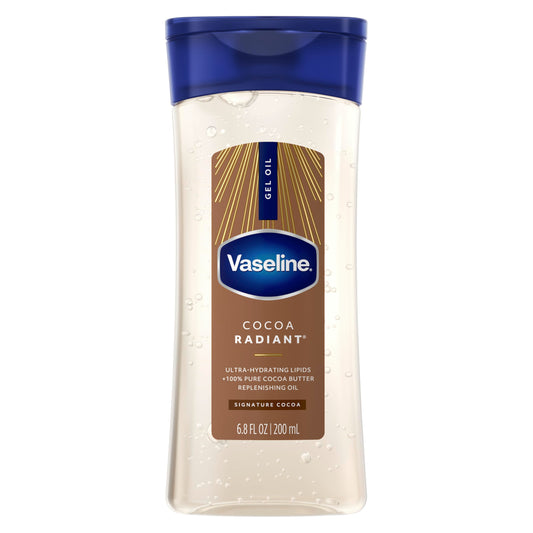 Vaseline front packaging showing bottle and cocoa scent benefit