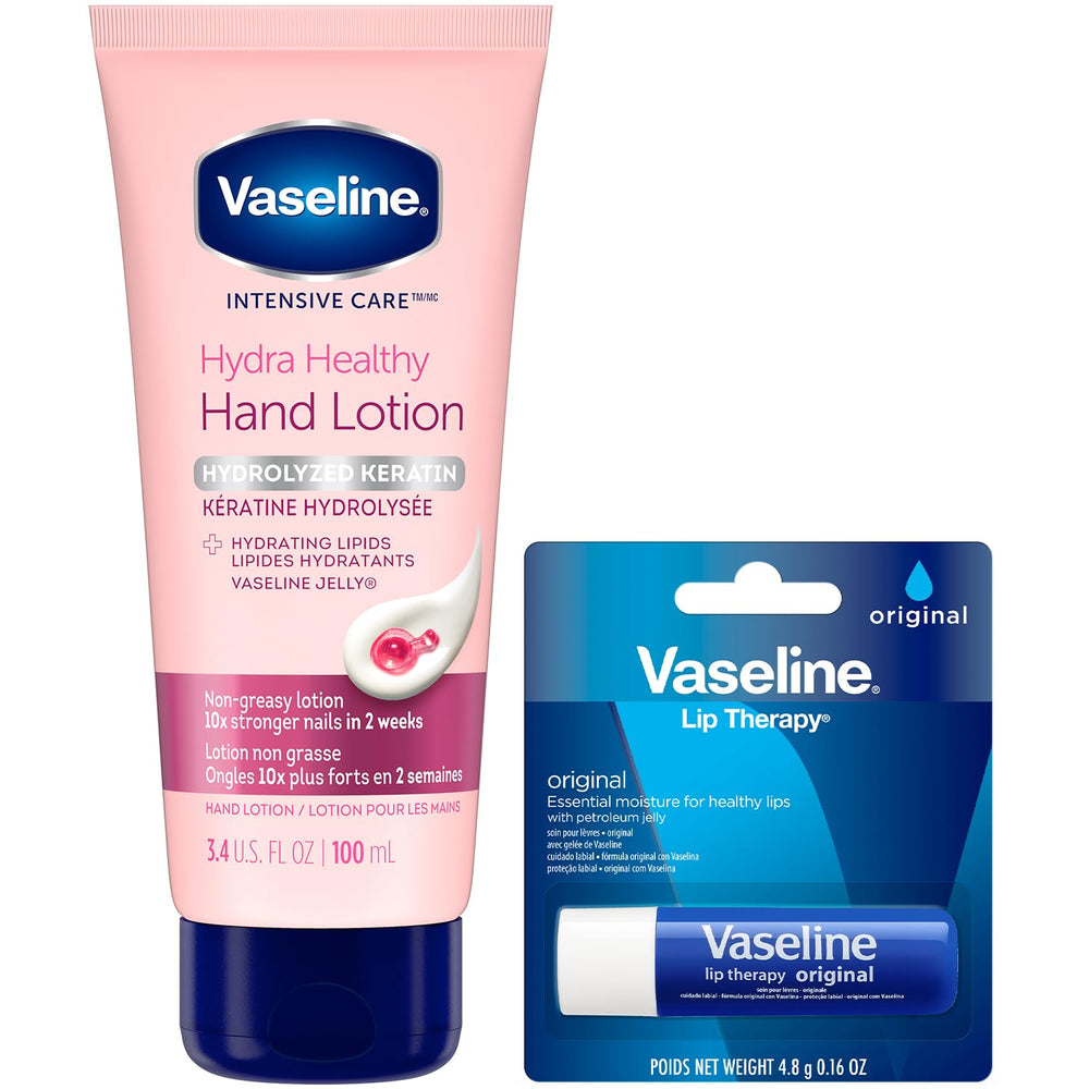 Vaseline hand lotion front packaging showing product name and size, hydrates hands