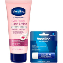 Vaseline hand lotion front packaging showing product name and size, hydrates hands