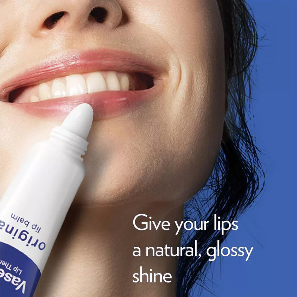 Vaseline Original tube close-up showing clear protective balm benefit