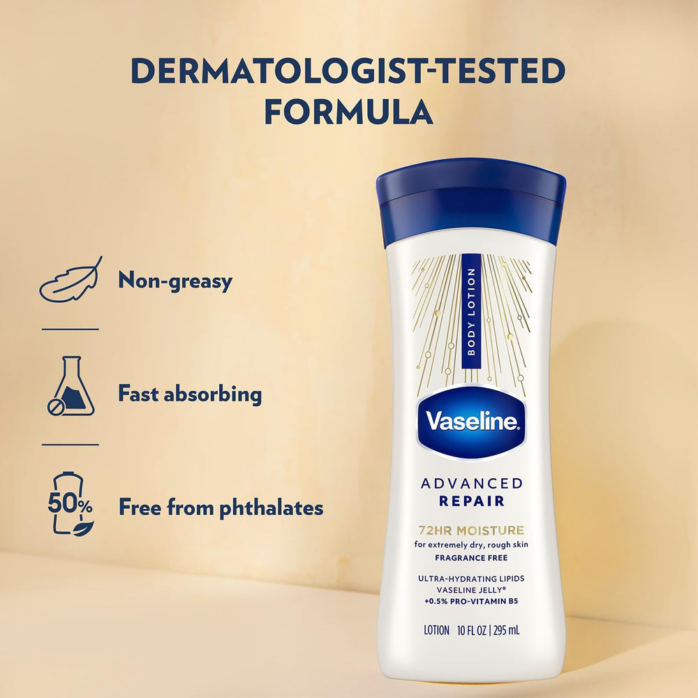 Close-up of Vaseline lotion texture, demonstrating non-greasy absorption benefit