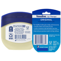 Vaseline mini lip therapy jar shown open for convenient on-the-go care
