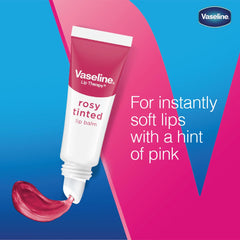Twin-pack flatlay of Vaseline rosy lip balms for travel and home use