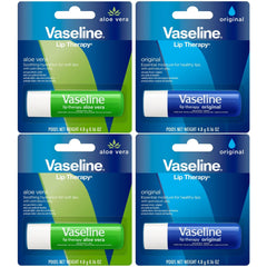 Vaseline variety pack front packaging showing two Original and two Aloe Vera sticks for convenience