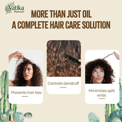 Vatika Naturals before and after curls comparison showing reduced frizz benefit